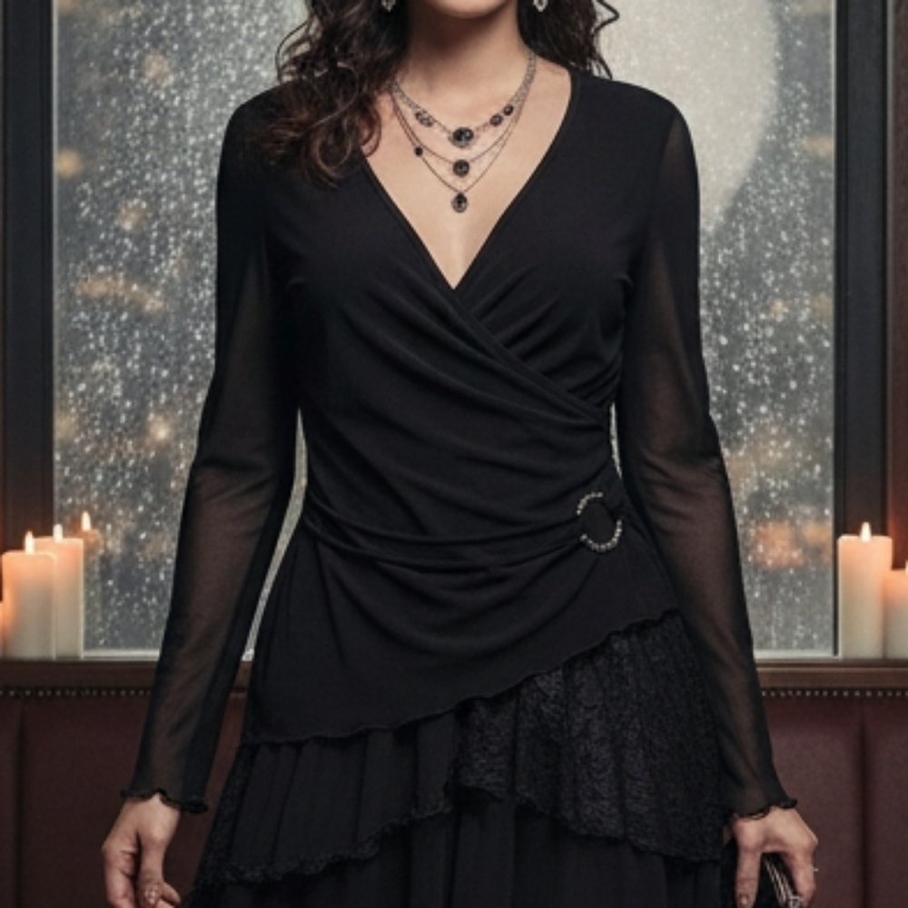Daniel Laurent S Y2K Whimsigoth Fairycore Vampy Dark Romantic Surplice Top